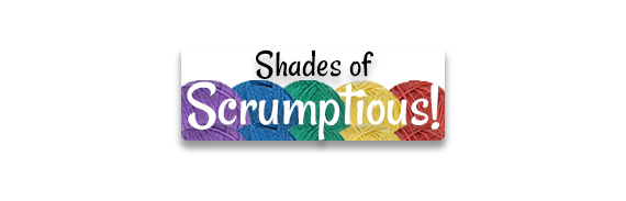 CTA: Shades of Scrumptious text over skeins of various colorful yarn