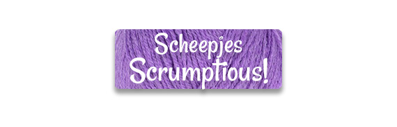 CTA: Scheepjes Scrumptious text on a skein of purple yarn