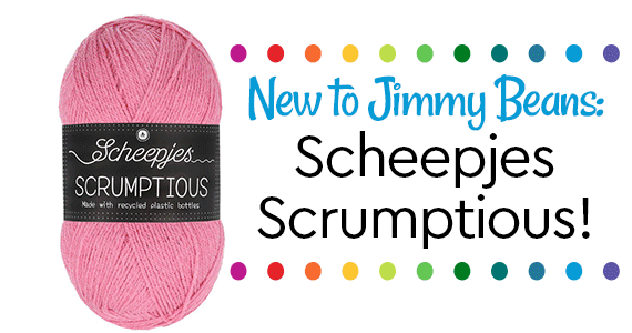 New to Jimmy Beans: Scheepjes Scrumptious text with a gif of various skeins of colorful yarn