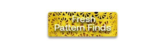 Fresh Pattern Finds text over a crocheted lemon slice top