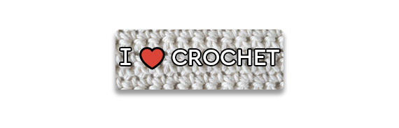 I <3 CROCHET! text over a white crocheted swatch
