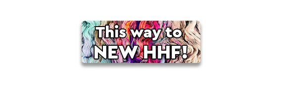 This Way to NEW HHF! text over colorful skeins of yarn