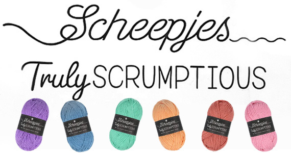 Scheepjes Truly Scrumptious text with skeins of colorful yarn