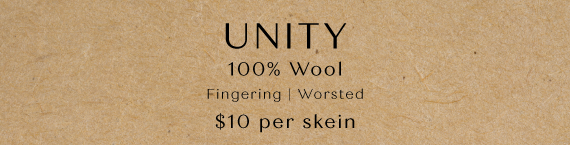 Unity 100% Wool Fingering | Worsted text on a brown background