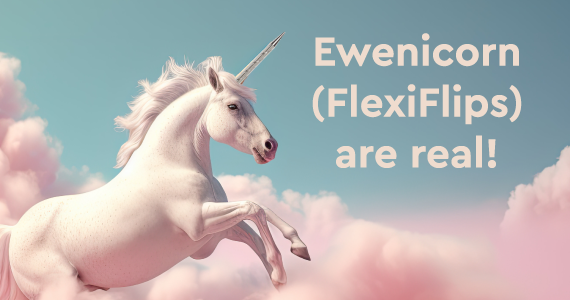 Ewenicorn (FlexiFlips) are real! text next to a drawing of a unicorn