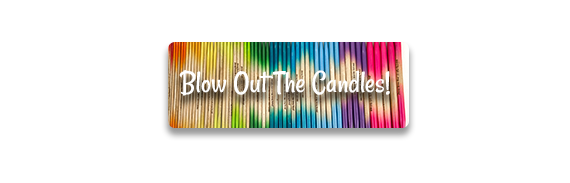 Blow Out The Candles on top of a rainbow gradient of double point knitting needles