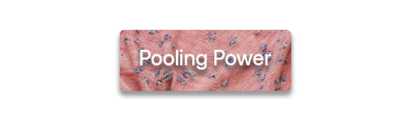 Pooling Power text over a pink knit shawl with blue baubles