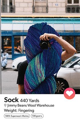 A gif of skeins of yarn posed to look like tinder profiles