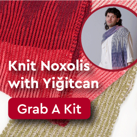 Knit Noxoli with Yigitcan Grab A Kit with a red and yellow knit scarf