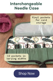 Interchangeable Needle Case, Vinyl pockets for cord storage, 12 pockets in varying widths, Shop Now