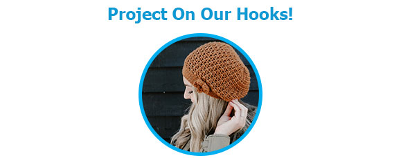 Project On Our Hooks with a model wearing an orange crocheted hat