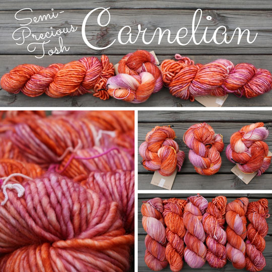 collage of carnelian yarn