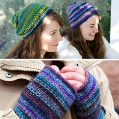 picture of hat and cuffs green and purple multi-color