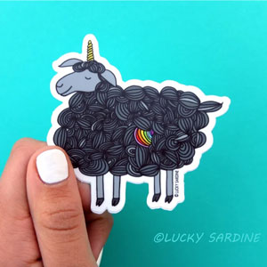 Lucky Sardine Black Sheep Unicorn Rainbow Vinyl Sticker