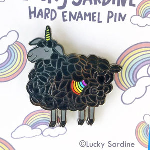 Lucky Sardine Black Sheep Unicorn Rainbow Enamel Pin