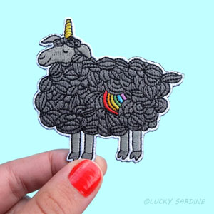 Lucky Sardine Black Sheep Unicorn Rainbow Embroidered Patch