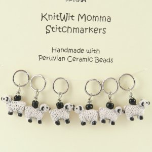 KnitWit Momma Pewter Stitch Markers - Ceramic Sheep