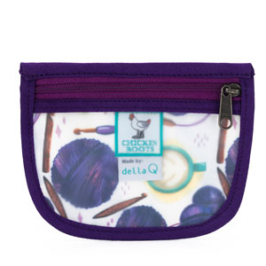 Chicken Boots Stitch Marker Pouch - Coffee and Yarn Purple by della Q