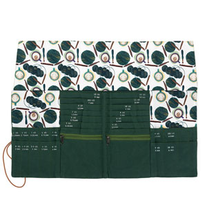 DPN + Circular Case - 1136-1 - Fabric Print Collection - Coffee and Yarn Green by della Q