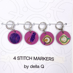 Stitch Marker Sets - Fabric Print Collection - Coffee and Yarn Purple by della Q