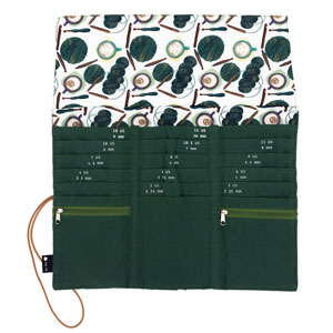 della Q Tri-Fold Circular Needle Case - 1145 - Fabric Print Collection - Coffee and Yarn Green (Preorder - Ships September)