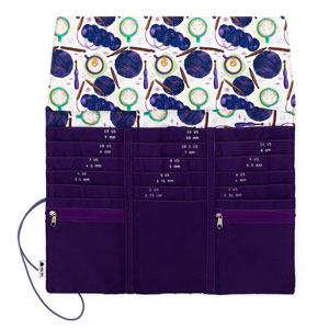 della Q Tri-Fold Circular Needle Case - 1145 - Fabric Print Collection - Coffee and Yarn Purple (Preorder - Ships September)