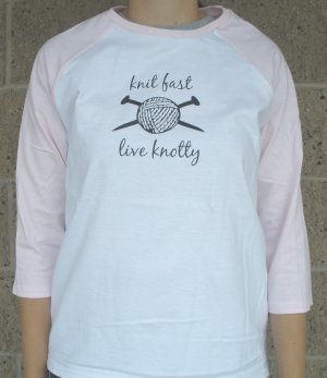 Knit Fast Live Knotty Baseball T-Shirt - 38" Small - Pink Sleeves