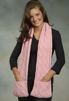 Plymouth Yarn Women's Accessory Patterns - 1884 Cabled Pocket Scarf Pattern