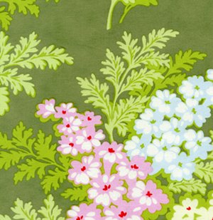 Heather Bailey Nicey Jane Laminate Fabric - Picnic Bouquet - Moss