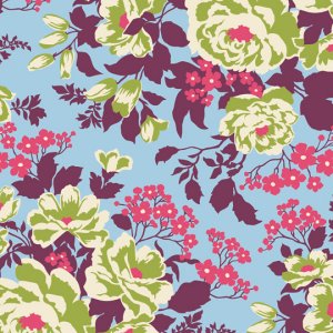 Joel Dewberry Heirloom Fabric - Rose Bouquet - Sky