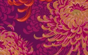 Philip Jacobs Floating Mums Fabric - Maroon