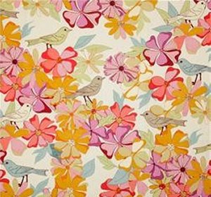 Valori Wells Jenaveve Linen Fabric - Floral Birds - Garden Fresh