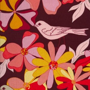 Valori Wells Jenaveve Linen Fabric - Floral Birds - Merlot