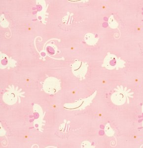 David Walker Baby Talk Fabric - Animal Toss - Pink