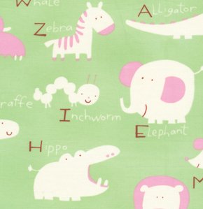 David Walker Baby Talk Fabric - Animal Alphabet - Green