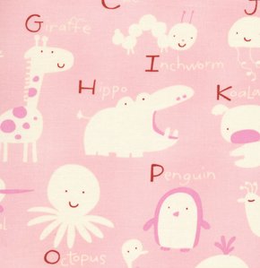 David Walker Baby Talk Fabric - Animal Alphabet - Pink