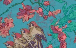 Melissa White Misaki Fabric - Sparrows and Blossom - Slavic