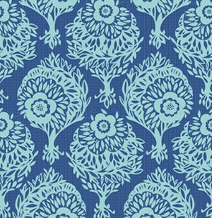 Anna Maria Horner Innocent Crush Fabric - Woodcut - Sass Blue