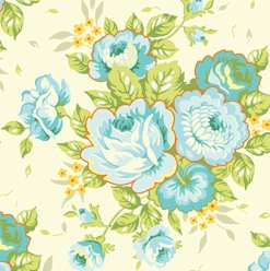 Heather Bailey Garden District Sateen Fabric - St Charles Bouquet - Blue