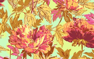 Amy Butler Soul Blossoms Fabric - Twilight Peony - Saffron
