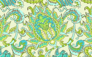 Amy Butler Organic Soul Blossoms Voile Fabric - Dancing Paisley - Limestone