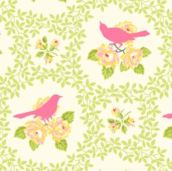 Heather Bailey Garden District Sateen Fabric - Mockingbird - Pink