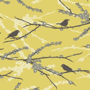 Joel Dewberry Aviary 2 Fabric - Sparrows - Vintage Yellow