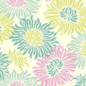 Heather Bailey Freshcut Fabric - Graphic Mums - Turquoise