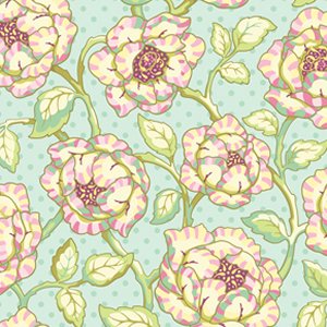 Heather Bailey Freshcut Fabric - Cabbage Rose - Turquoise