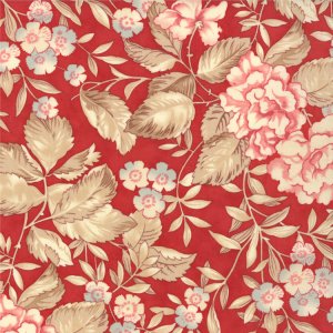 3 Sisters Papillon Fabric - Faded Garden - Scarlet (4071 13)