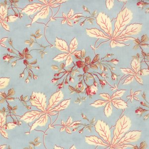 3 Sisters Papillon Fabric - Leaves & Rosebuds - Aqua (4072 12)