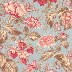 3 Sisters Papillon Fabric - Jacobean Floral - Aqua (4073 12)