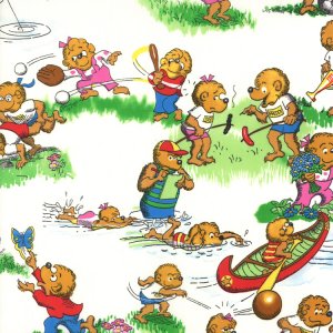 Berenstain Bears Welcome to Bear Country Fabric - Camp Activities - White (55501 11)