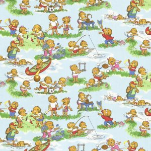 Berenstain Bears Welcome to Bear Country Fabric - Camp Activities - Sky (55501 12)